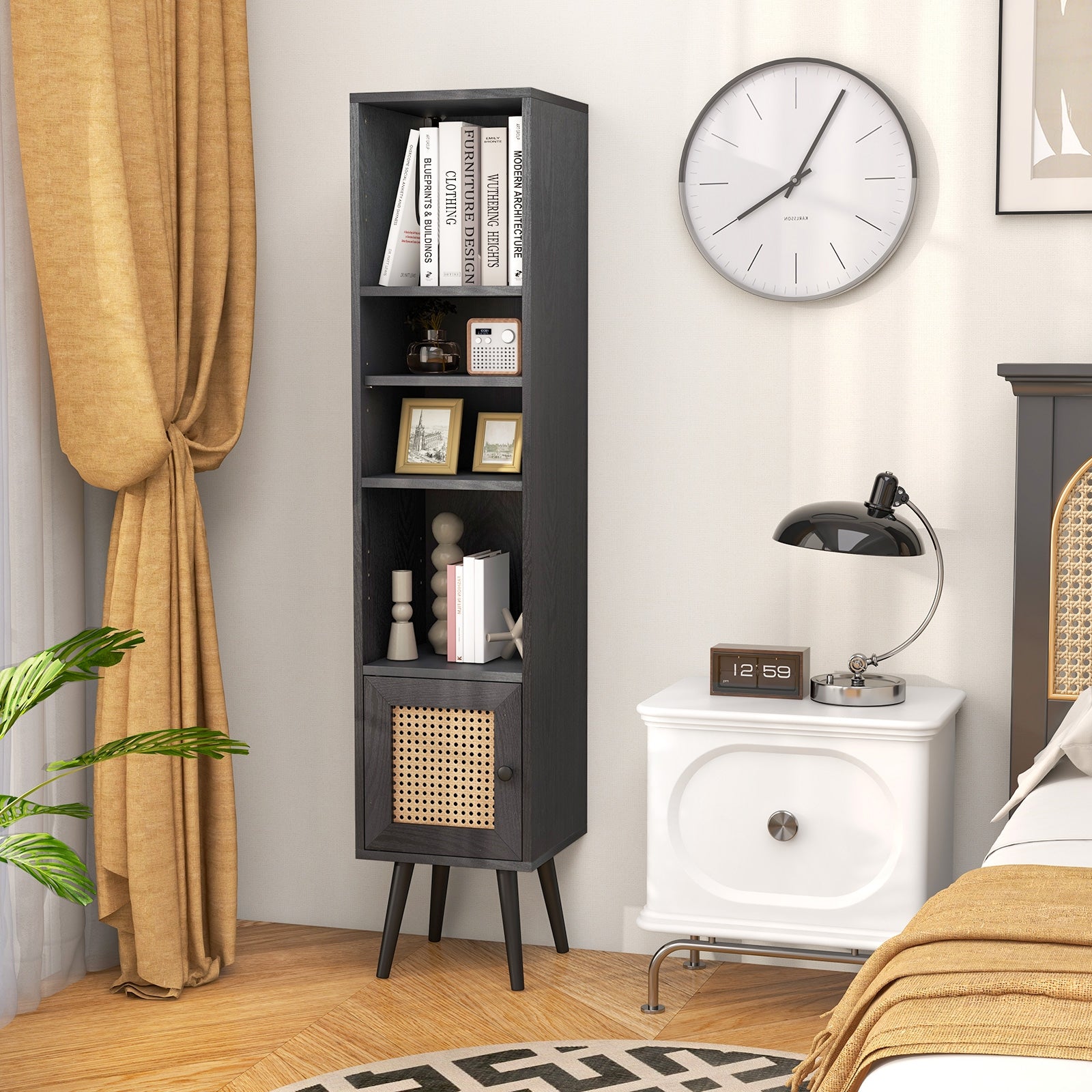 4 Tiers Rattan Storage Cabinet with Slim Design, Black Cabinets & Chests at Gallery Canada