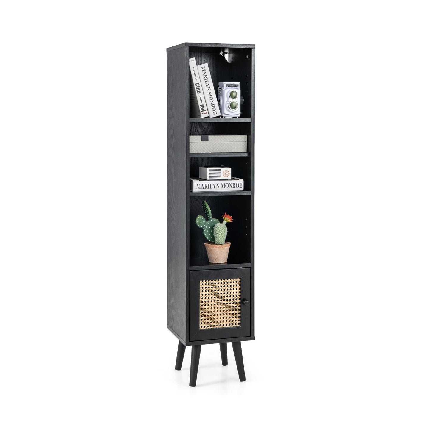 4 Tiers Rattan Storage Cabinet with Slim Design, Black Cabinets & Chests at Gallery Canada