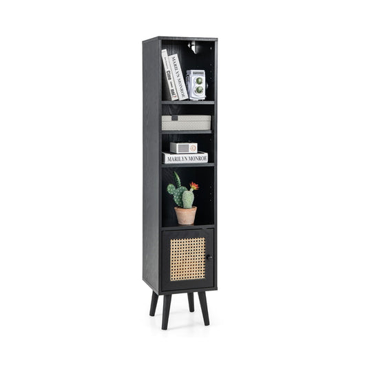 4 Tiers Rattan Storage Cabinet with Slim Design, Black - Gallery Canada