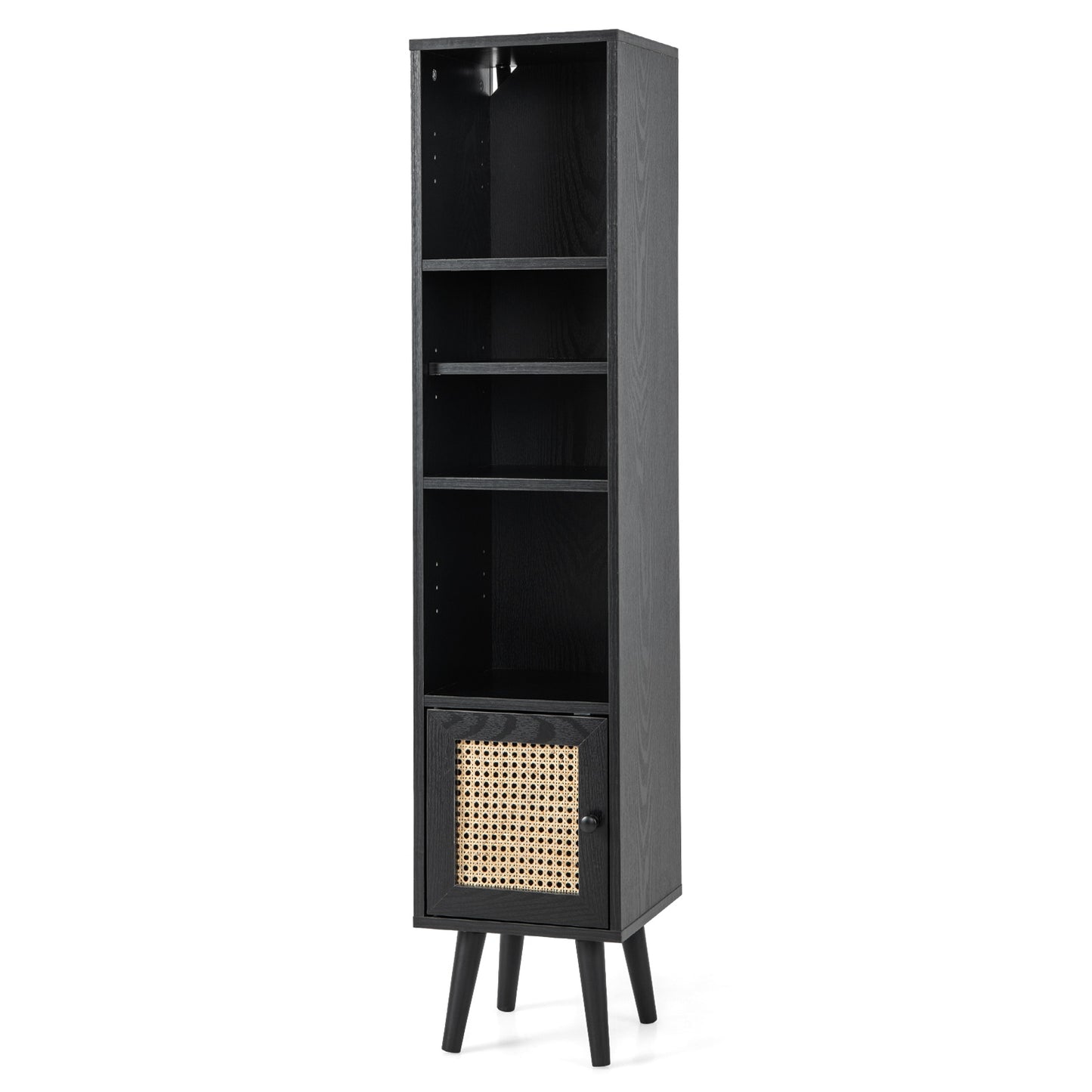 4 Tiers Rattan Storage Cabinet with Slim Design, Black Cabinets & Chests at Gallery Canada