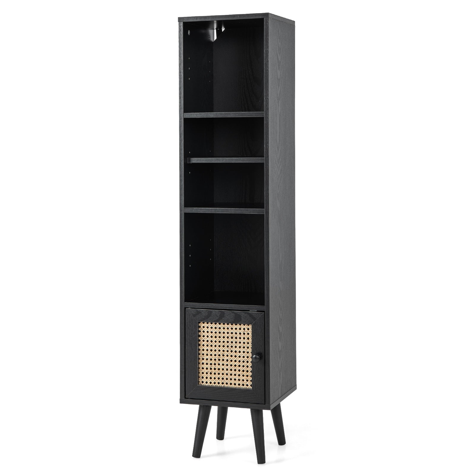 4 Tiers Rattan Storage Cabinet with Slim Design, Black Cabinets & Chests at Gallery Canada