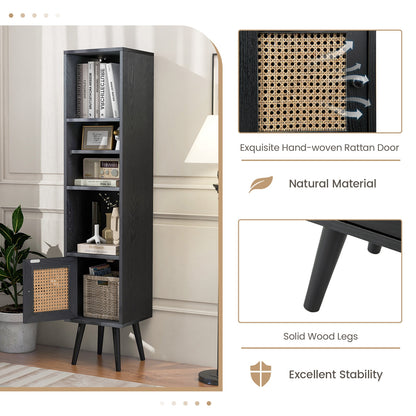4 Tiers Rattan Storage Cabinet with Slim Design, Black Cabinets & Chests at Gallery Canada