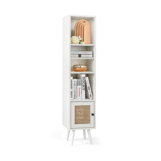 4-Tier Rattan Storage Cabinet, Slim Design, White Cabinets & Chests White at Gallery Canada