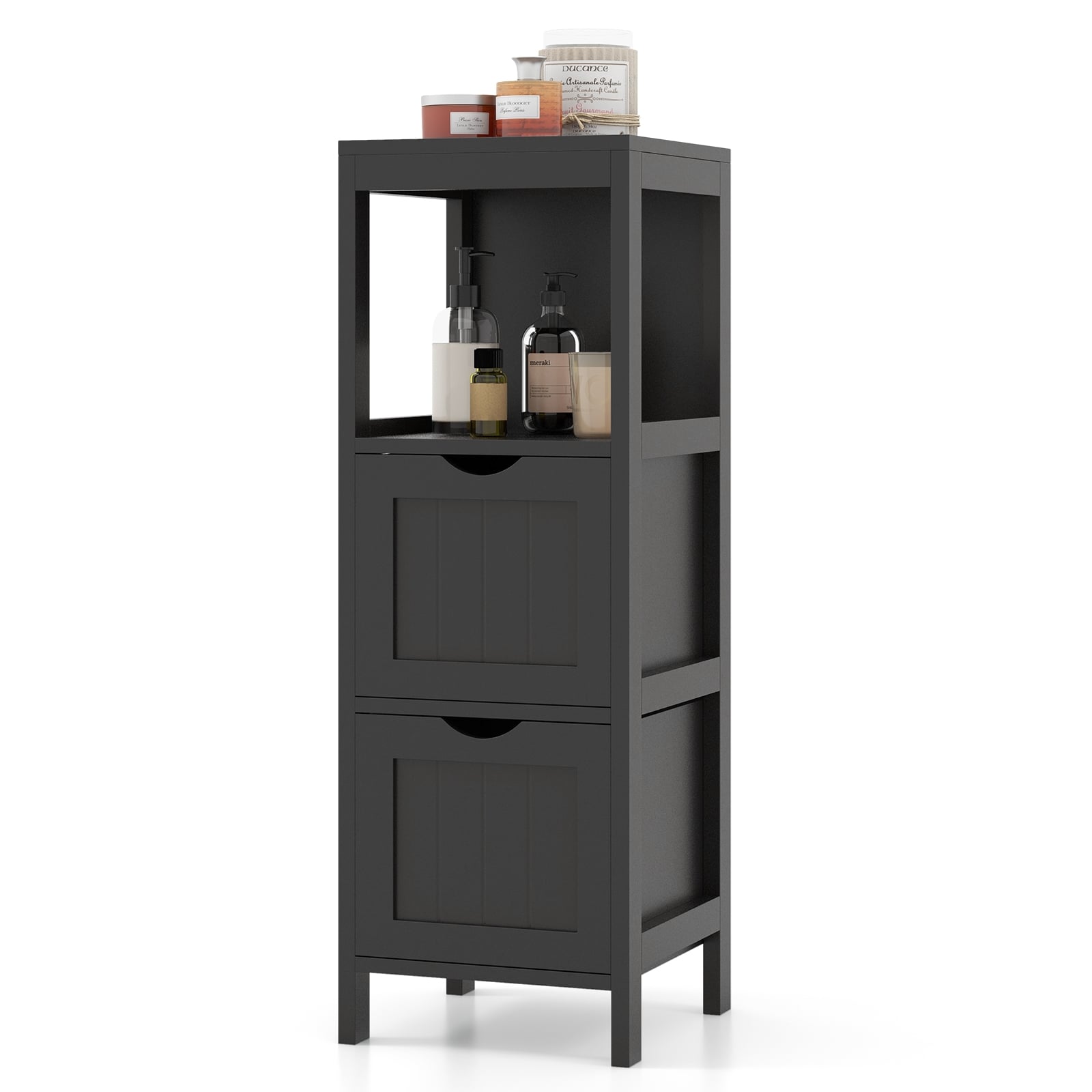 Freestanding Storage Cabinet, 2 Removable Drawers, Black Floor Cabinets at Gallery Canada