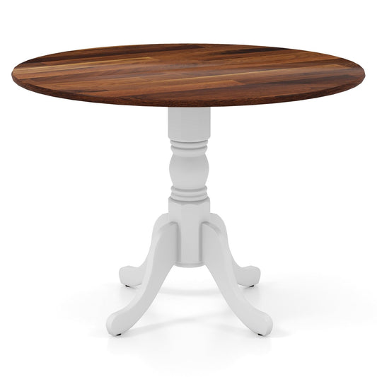 Wooden Dining Table with Round Tabletop and Curved Trestle Legs, Walnut & White - Gallery Canada