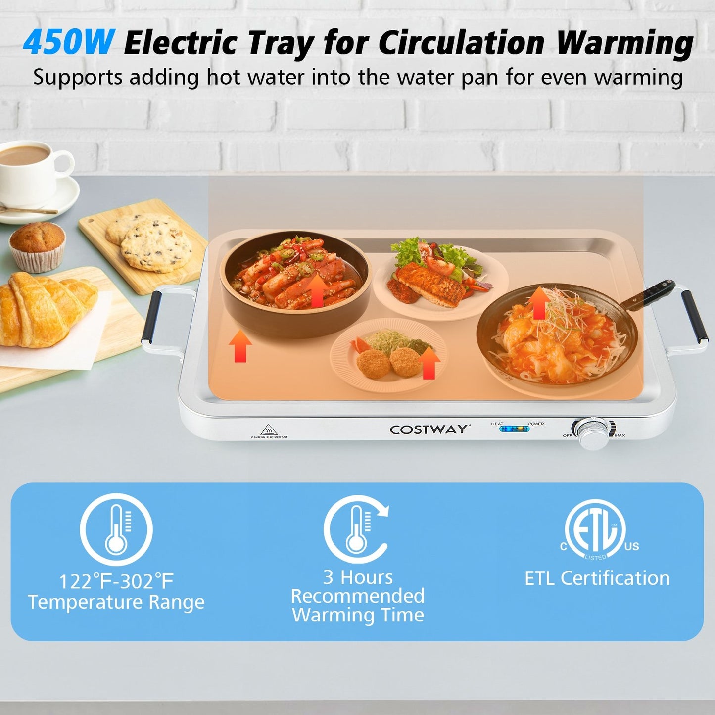 2 in 1 Electric Warming Tray with Temperature Control, Silver