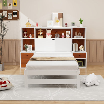 Bed Frame with Storage Headboard and Nightstands-Twin Size, White Simple Bed Frame at Gallery Canada