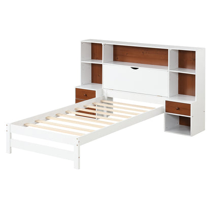 Bed Frame with Storage Headboard and Nightstands-Twin Size, White Simple Bed Frame White at Gallery Canada