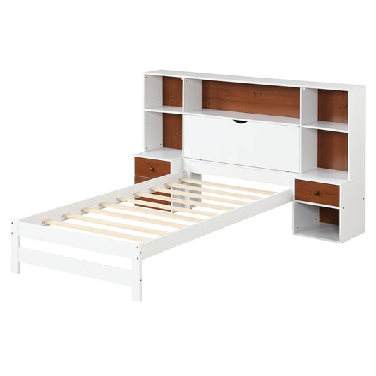Bed Frame with Storage Headboard and Nightstands-Twin Size, White - Gallery Canada