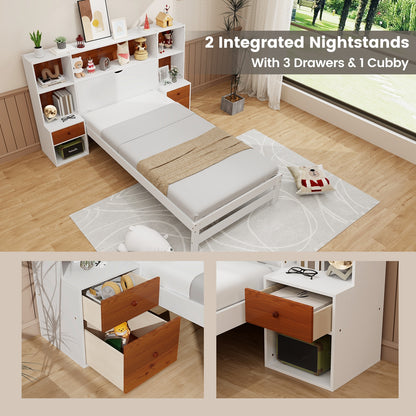 Bed Frame with Storage Headboard and Nightstands-Twin Size, White Simple Bed Frame at Gallery Canada