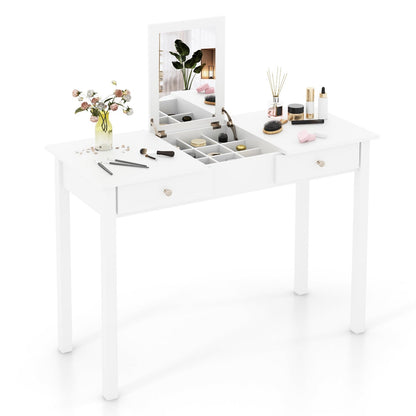 Vanity Desk Makeup Dressing Table with Flip Top Mirror and Drawers, White