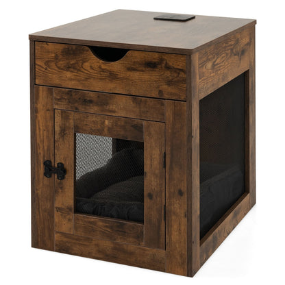 Furniture Style Dog Kennel with Drawer and Removable Dog Bed, Coffee
