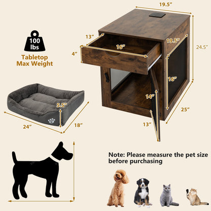 Furniture Style Dog Kennel with Drawer and Removable Dog Bed, Coffee