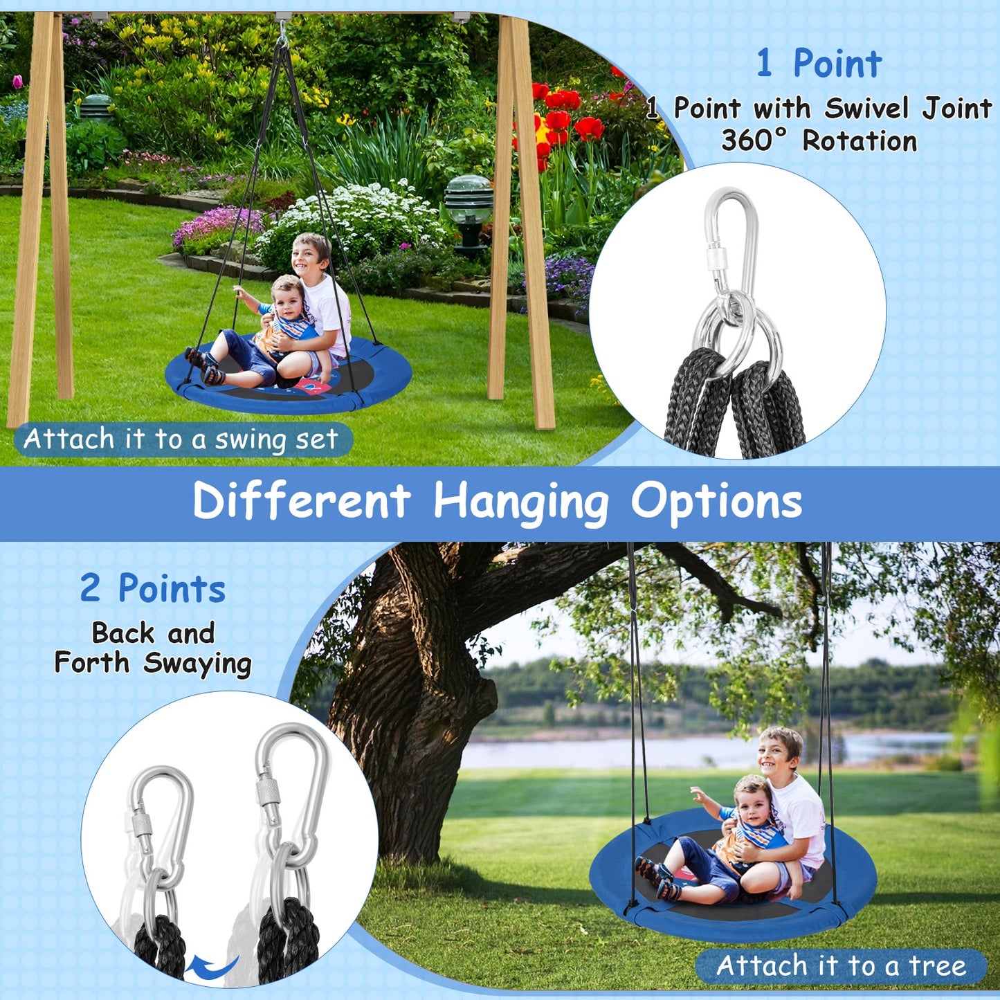40 Inches Saucer Tree Swing with Adjustable Hanging Ropes and 900D Oxford Fabric-Rocket Swing & Playsets at Gallery Canada