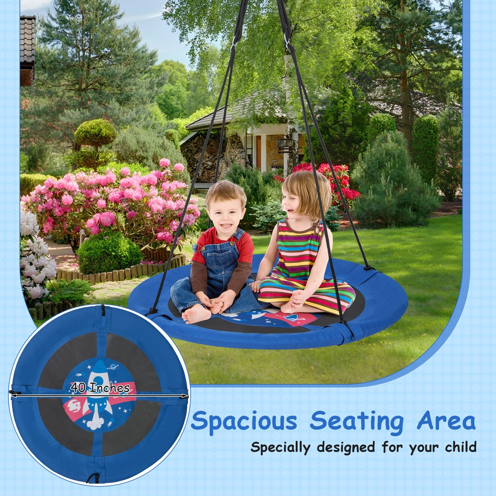 40 Inches Saucer Tree Swing with Adjustable Hanging Ropes and 900D Oxford Fabric-Rocket Swing & Playsets at Gallery Canada