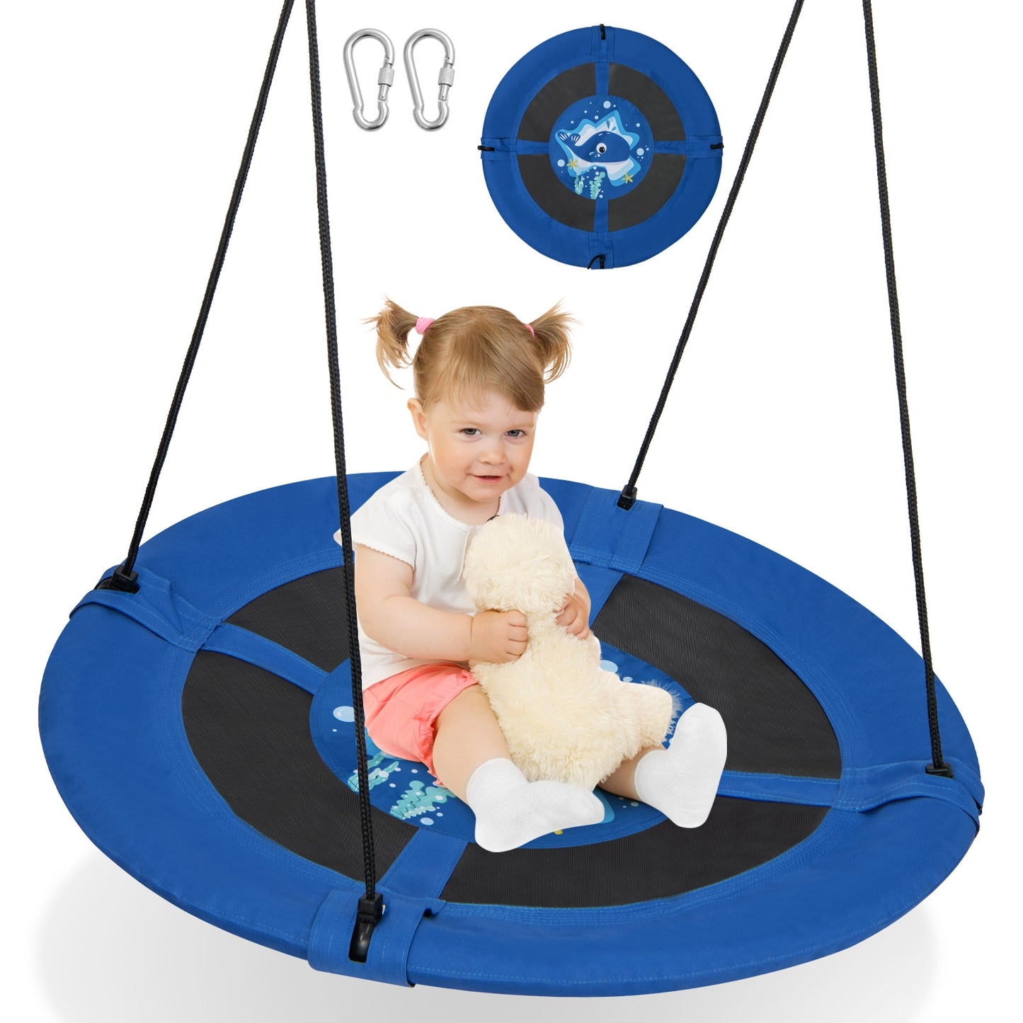 40 Inches Saucer Tree Swing with Adjustable Hanging Ropes and 900D Oxford Fabric-Whale Swing & Playsets at Gallery Canada