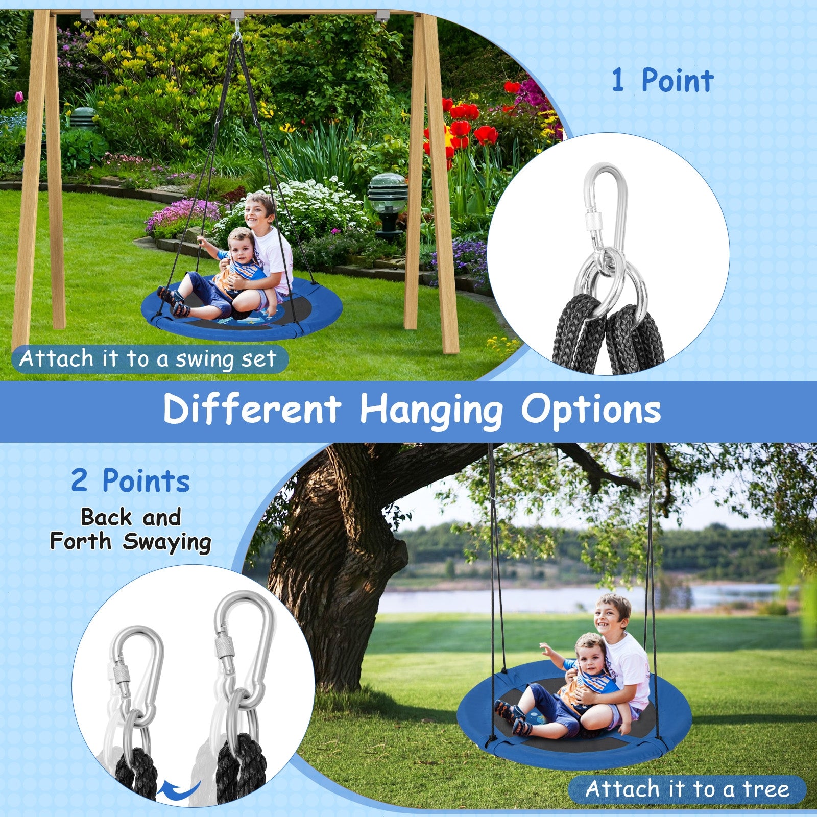 40 Inches Saucer Tree Swing with Adjustable Hanging Ropes and 900D Oxford Fabric-Whale Swing & Playsets at Gallery Canada