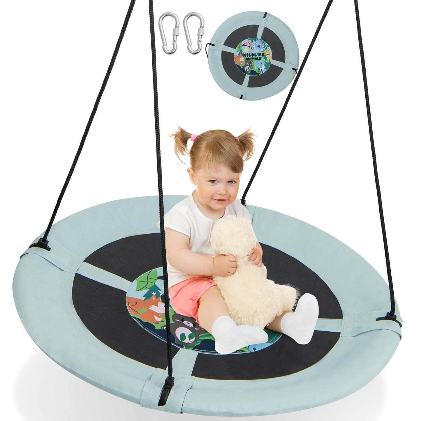 40 Inches Saucer Tree Swing with Adjustable Hanging Ropes and 900D Oxford Fabric-Forest