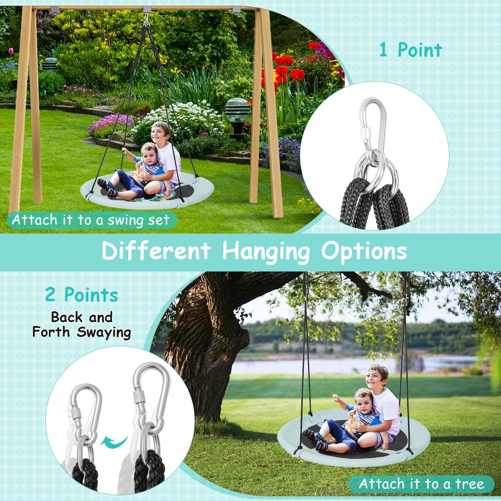 40 Inches Saucer Tree Swing with Adjustable Hanging Ropes and 900D Oxford Fabric-Forest Swing & Playsets at Gallery Canada