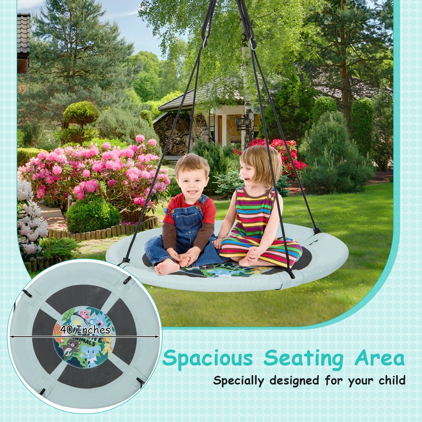 40 Inches Saucer Tree Swing with Adjustable Hanging Ropes and 900D Oxford Fabric-Forest Swing & Playsets at Gallery Canada