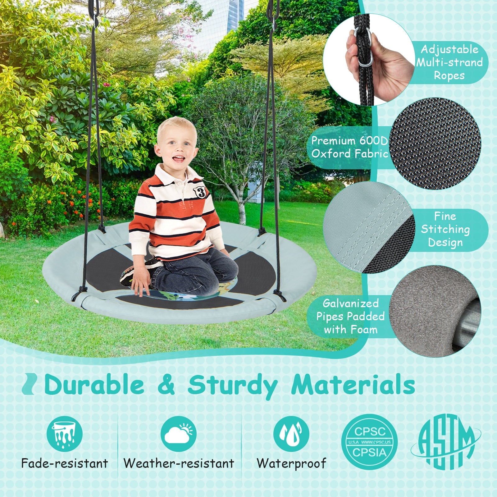 40 Inches Saucer Tree Swing with Adjustable Hanging Ropes and 900D Oxford Fabric-Forest Swing & Playsets at Gallery Canada