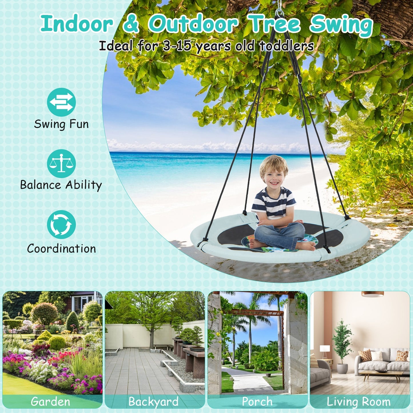 40 Inches Saucer Tree Swing with Adjustable Hanging Ropes and 900D Oxford Fabric-Forest Swing & Playsets at Gallery Canada