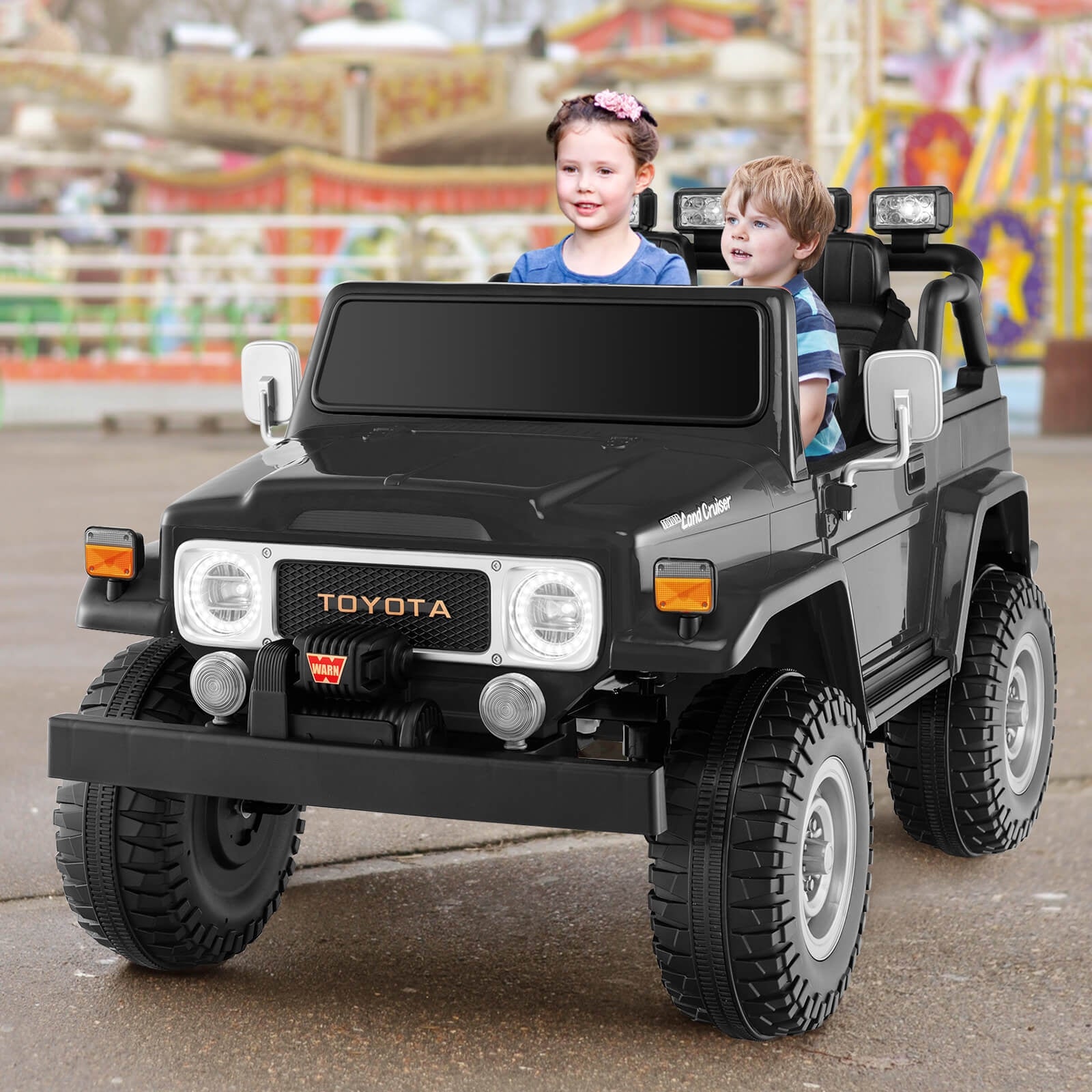 12V 2-Seat Licensed Kids Ride On Toyota FJ40 Car with 2.4G Remote Control, Black Powered Ride On Toys at Gallery Canada