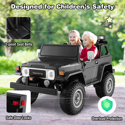 12V 2-Seat Licensed Kids Ride On Toyota FJ40 Car with 2.4G Remote Control, Black Powered Ride On Toys at Gallery Canada