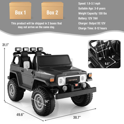 12V 2-Seat Licensed Kids Ride On Toyota FJ40 Car with 2.4G Remote Control, Black Powered Ride On Toys at Gallery Canada