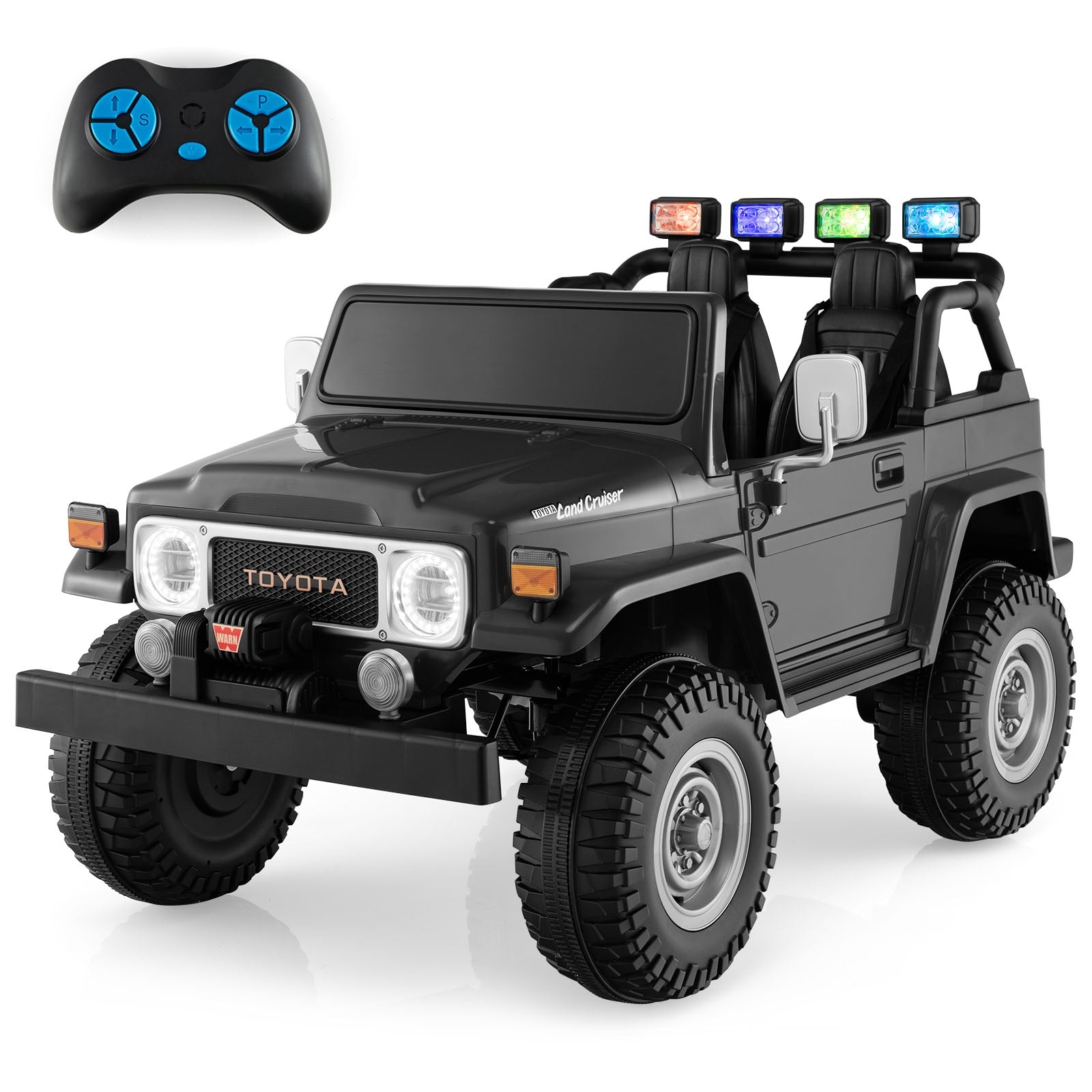 12V 2-Seat Licensed Kids Ride On Toyota FJ40 Car with 2.4G Remote Control, Black Powered Ride On Toys at Gallery Canada