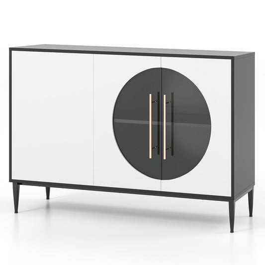 Sideboard Cabinet With Tempered Glass Door, White