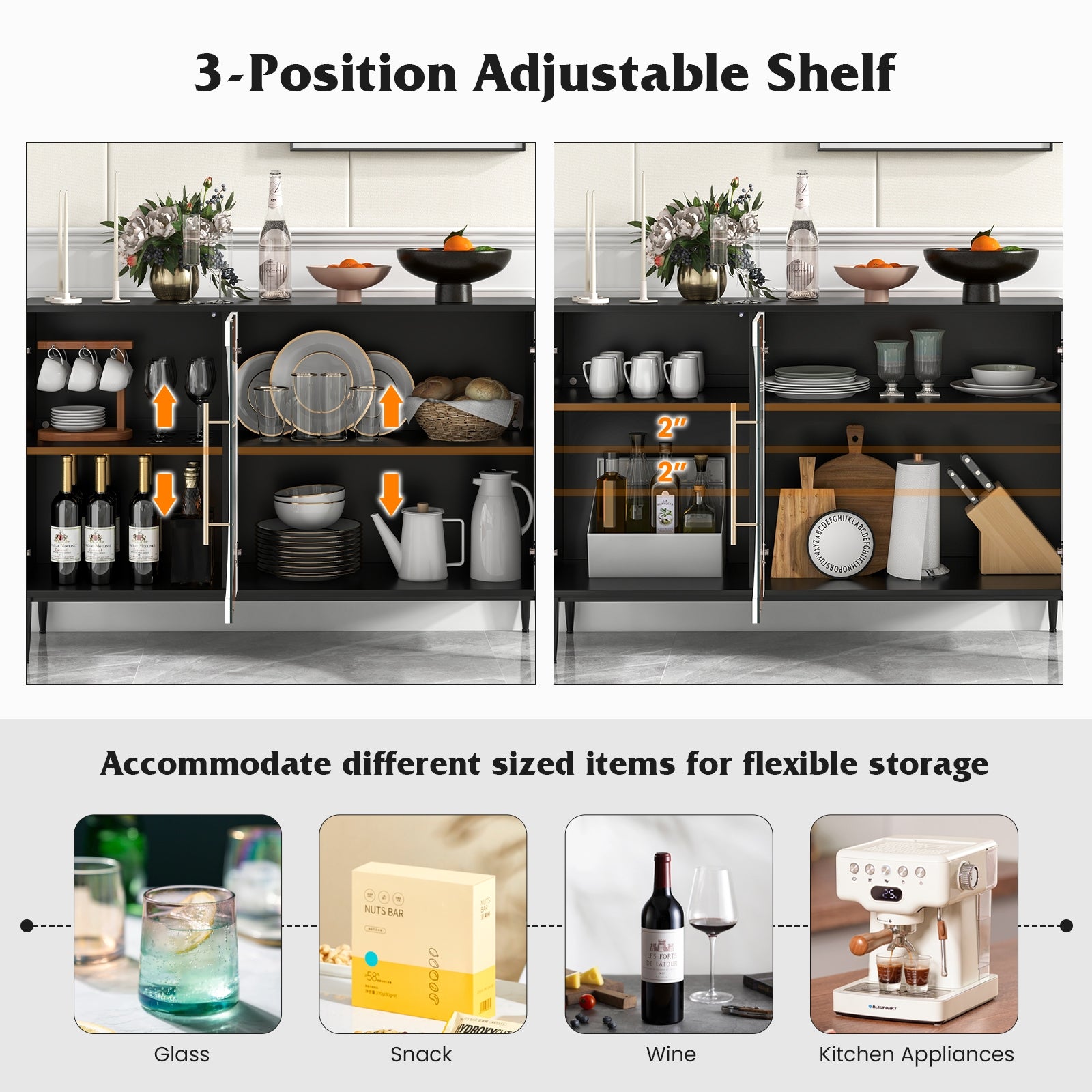 Sideboard Cabinet with Tempered Glass Door for Living Room Dining Room Kitchen, White Cabinets & Chests at Gallery Canada