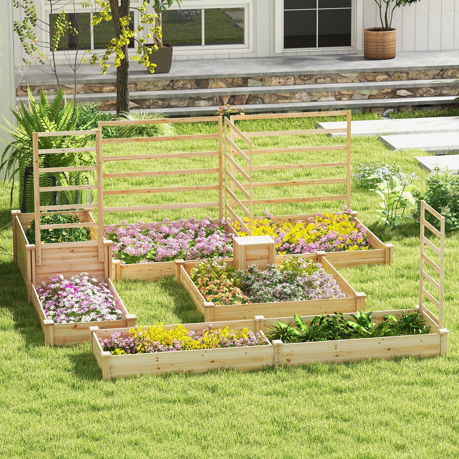49 x 49 x 10 Inch Raised Garden Bed with Compost Bin and Open-ended Bottom, Natural Raised Garden Beds at Gallery Canada