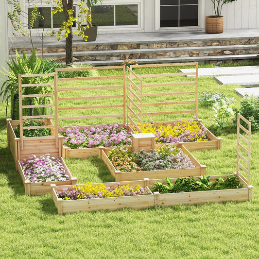 49" x 49" x 10" Raised Garden Bed with Compost Bin and Open-ended Bottom, Natural - Gallery Canada