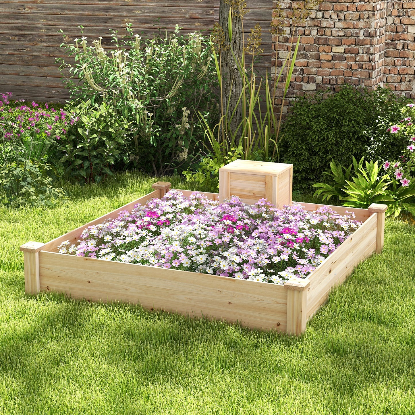 49 x 49 x 10 Inch Raised Garden Bed with Compost Bin and Open-ended Bottom, Natural Raised Garden Beds at Gallery Canada