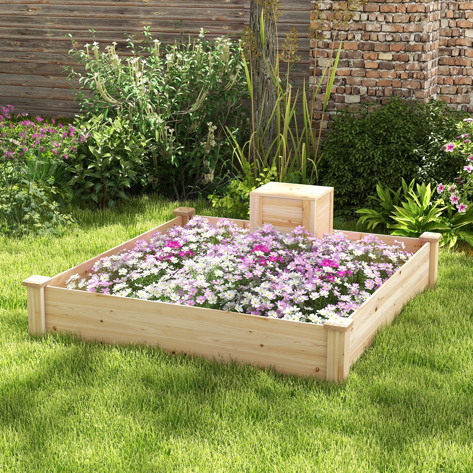 49 x 49 x 10 Inch Raised Garden Bed with Compost Bin and Open-ended Bottom, Natural Raised Garden Beds at Gallery Canada