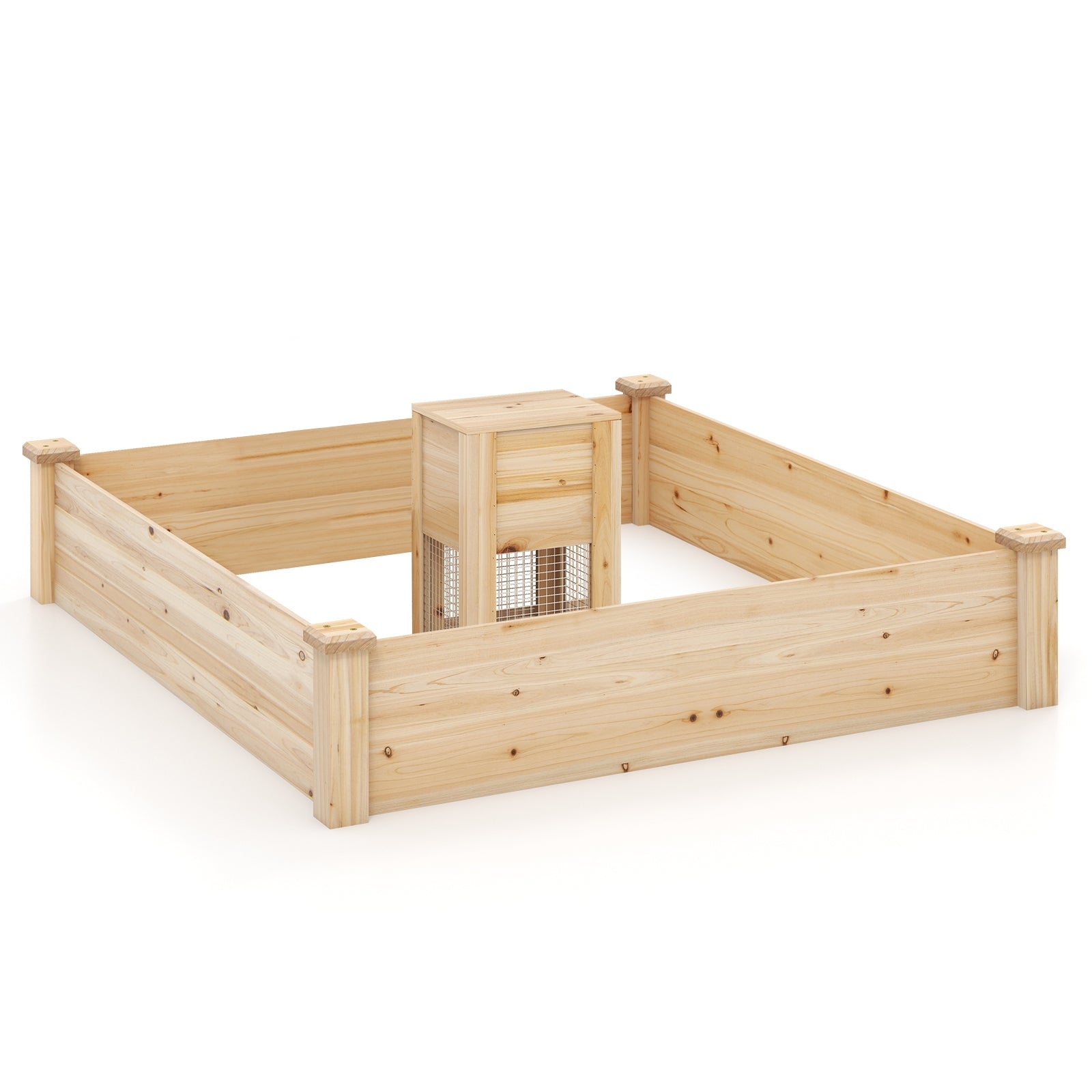 49 x 49 x 10 Inch Raised Garden Bed with Compost Bin and Open-ended Bottom, Natural Raised Garden Beds at Gallery Canada