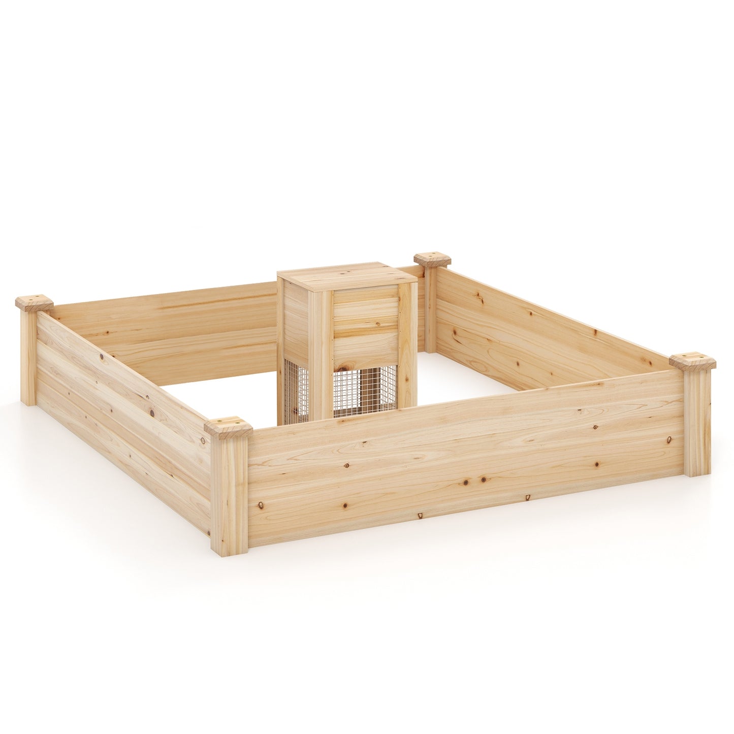 49 x 49 x 10 Inch Raised Garden Bed with Compost Bin and Open-ended Bottom, Natural Raised Garden Beds Natural at Gallery Canada
