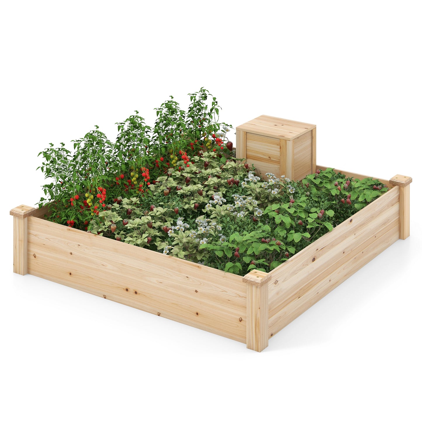 49 x 49 x 10 Inch Raised Garden Bed with Compost Bin and Open-ended Bottom, Natural Raised Garden Beds at Gallery Canada