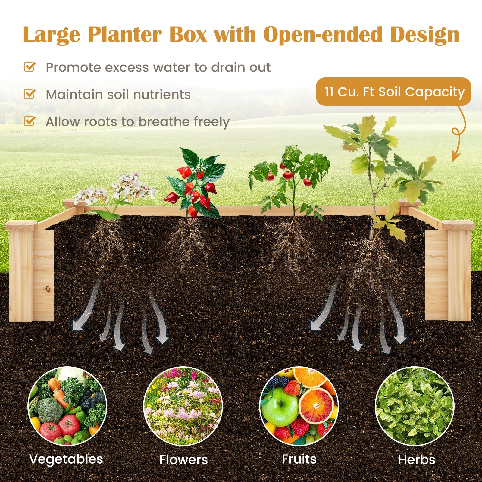 49 x 49 x 10 Inch Raised Garden Bed with Compost Bin and Open-ended Bottom, Natural Raised Garden Beds at Gallery Canada
