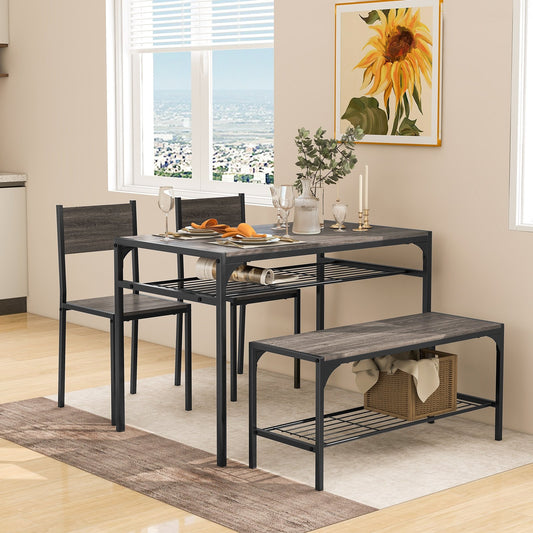 Industrial Style Rectangular Kitchen Table with Bench and Chairs, Gray - Gallery Canada