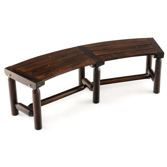 Patio Curved Bench for Round Table Spacious and Slatted Seat, Rustic Brown at Gallery Canada