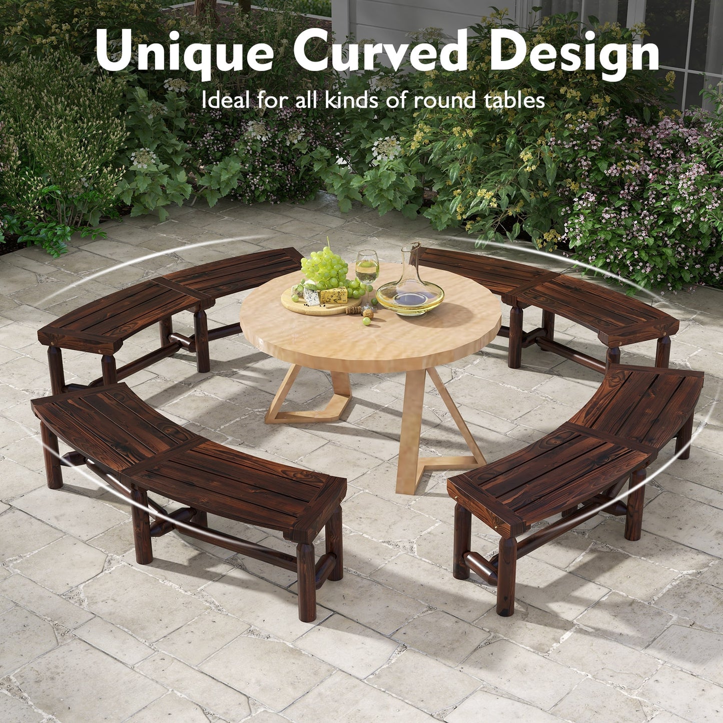 Patio Curved Bench for Round Table Spacious and Slatted Seat, Rustic Brown Beach & Lawn Chairs at Gallery Canada