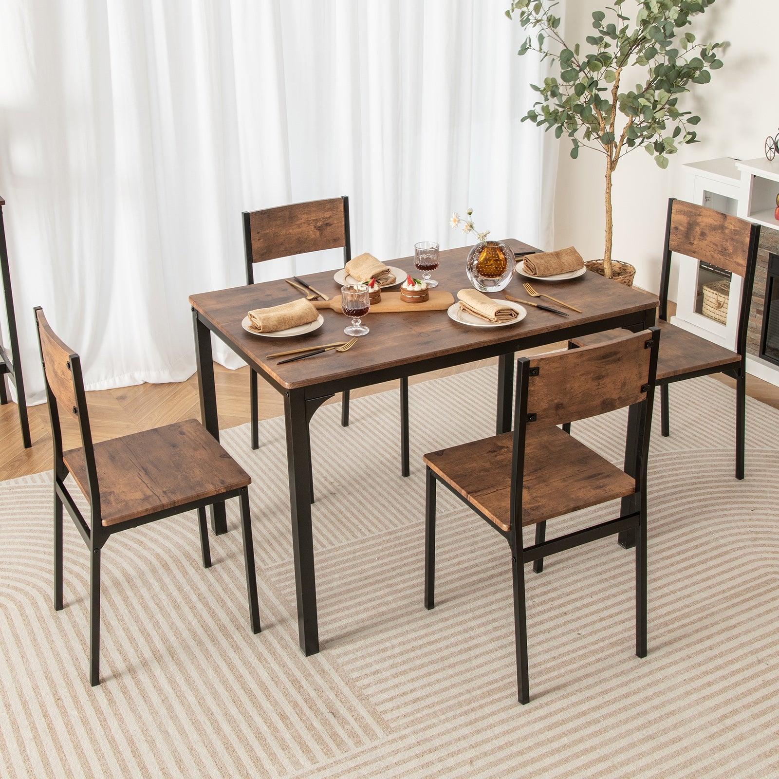5 Piece Dining Table Set Industrial Style Kitchen Table and Chairs for 4, Rustic Brown Dining Room Sets at Gallery Canada