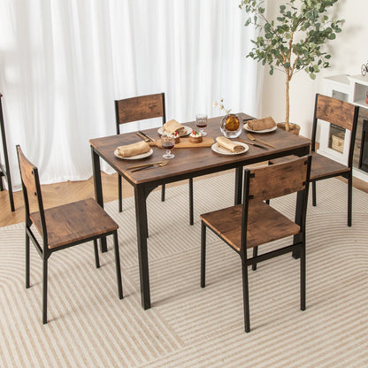 5 Piece Dining Table Set Industrial Style Kitchen Table and Chairs for 4, Rustic Brown