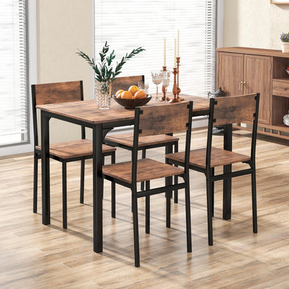 5 Piece Dining Table Set Industrial Style Kitchen Table and Chairs for 4, Rustic Brown