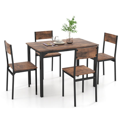 Ensemble de Table à Manger 5 Pièces, Style Industriel, Table de Cuisine et Chaises pour 4 Personnes, Marron
