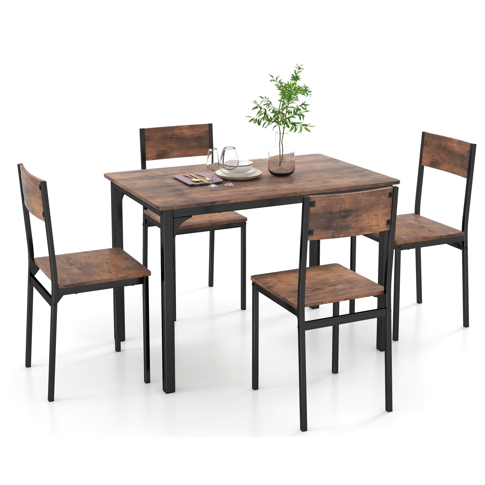 5 Piece Dining Table Set Industrial Style Kitchen Table and Chairs for 4, Rustic Brown Dining Room Sets at Gallery Canada