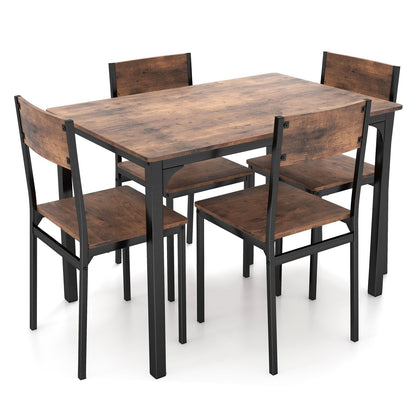 5 Piece Dining Table Set Industrial Style Kitchen Table and Chairs for 4, Rustic Brown - Gallery Canada
