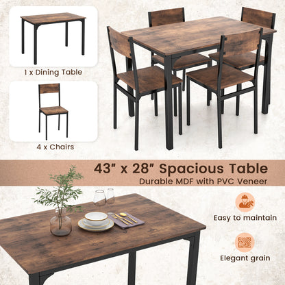 5 Piece Dining Table Set Industrial Style Kitchen Table and Chairs for 4, Rustic Brown Dining Room Sets at Gallery Canada